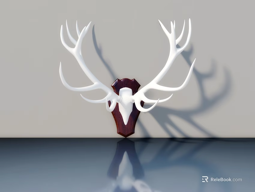 Modern Hinged Door Interior Design with Antler Decoration Light Wall and Blue Countertop 3d model 