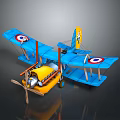 Vintage Blue Yellow Aerospace Aircraft Model Featuring Propeller And Badge Design