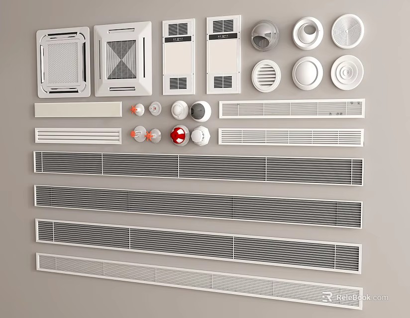 Air Conditioner Vents With Square Round And Strip Shapes In Various Modern Designs 3d model 