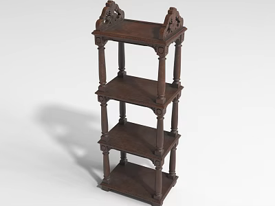 Classic Carved Wooden Shelf With Multiple Layers And Decorative Columns 3d model