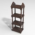 Classic Carved Wooden Shelf With Multiple Layers And Decorative Columns