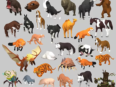 Various Reptile Figurines Including Dinosaurs Lizards Snakes And Colorful Designs 3d model