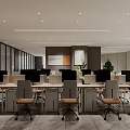 Modern Public Office Space Interior With Neat Desks Chairs Computers And Green Plants