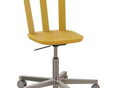 Modern Yellow Office Chair With Vertical Slat Back Padded Seat Metal Star Base And Casters 3d model