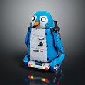 Blue Mechanical Robot Penguin With Abbey 07 Label Wheels And Shiny Reflective Base Design