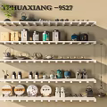 Decorative Ornament Combination With Teapots Jars Plates And Figurines On White Shelves For Home Decor