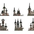Traditional Ancient Architecture With Multiple Towers Classic Roofs And Wooden Structures 3d model