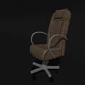 Comfortable Office Chair With Brown Padded Backrest White Armrests And Five Star Base