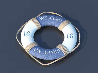 Rope Detailed Blue White Lifebuoy Decorative Ornament Set Welcome On Board Lettering 16 Number 3d model