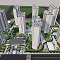 Modern High Rise Residential Community With Green Landscape Roads And Buildings