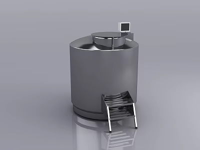Laboratory Stainless Steel Cylindrical Vessel With Digital Display And Step Ladder 3d model
