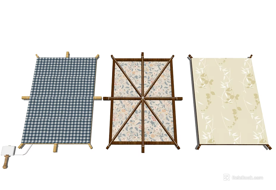 Folding Clothes Drying Racks Featuring Checkered Geometric And Floral Patterns With Wooden Frame 3d model