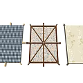 Folding Clothes Drying Racks Featuring Checkered Geometric And Floral Patterns With Wooden Frame 3d model