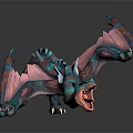 Game Movie Character Colorful Dragon With Blue Pink Body Open Wings And Roaring Mouth