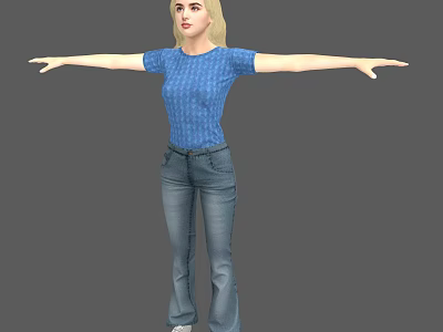 foreign woman white woman young woman pretty woman wearing jeans woman binding bones 3d model