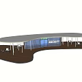 Outdoor Pergola Design With Curved Roof White Pillars Blue Striped Walls And Wooden Deck
