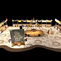 Vibrant Commercial Street With Tepee Tent String Lights Market Stalls And Decorative Signs