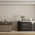 Elegant Jewelry Cabinet With Patterned And Black Silver Design And Decorative Items On