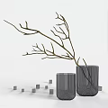 Modern Textured Vase with Decorative Branches and Surrounding Small Cubes 3d model