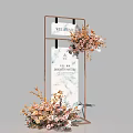 Wedding Decoration With Brass Frame White Signs And Floral Arrangements