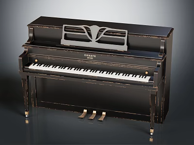 GEWA Black Upright Piano Classic Design With White Keys And Metal Pedals 3d model