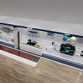 Clean Bright Modern Exhibition Hall Interior With Wall Charts Equipment Display And Wooden Floor
