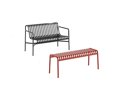 Sleek Metal Outdoor Chairs in Black and Red with Simple Striped Design 3d model