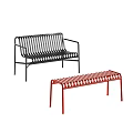 Sleek Metal Outdoor Chairs in Black and Red with Simple Striped Design