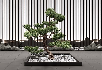 New Chinese style pine tree welcome pine and cypress rockery ornaments combination 3d model