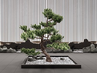 New Chinese style pine tree welcome pine and cypress rockery ornaments combination 3d model