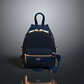 Navy Blue MCM Logo Print Backpack With Gold Accents And Leather Straps