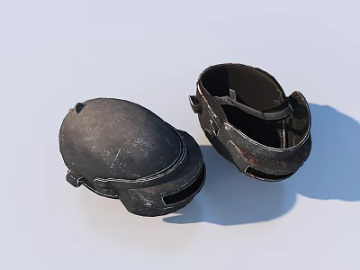 Vintage Black Military Motorcycle Helmets With Worn Scratches And Retro Texture 3d model