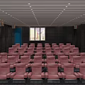 Cinema Auditorium Interior With Rows Of Red Seats Large Screen And Modern Lighting