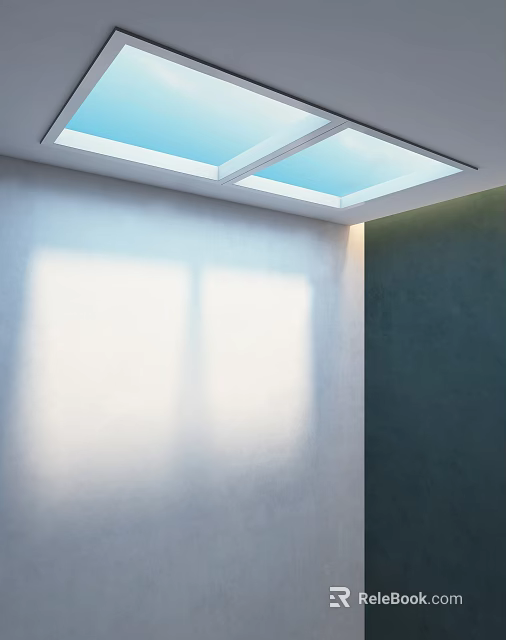 Bright Interior With Skylight Natural Light White And Dark Green Walls 3d model 
