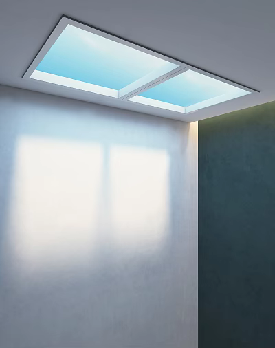 Bright Interior With Skylight Natural Light White And Dark Green Walls 3d model
