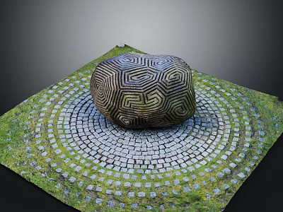 Road Infrastructure Featuring Circular Brick Arrangement With Central Spiral Patterned Stone And Grassy Surrounding 3d model
