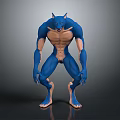 Blue Muscular Beast Character Standing in 3D Render with Ferocious Pose and Sharp Features