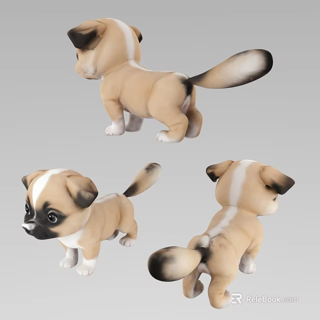 Cartoon Brown And White Dog Plush Toy Shown In Three Different Angles 3d model 