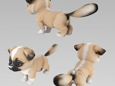 Cartoon Brown And White Dog Plush Toy Shown In Three Different Angles 3d model