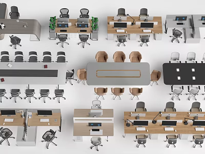 Various Modern Office Desks With Different Styles Matching Chairs And Functional Designs 3d model