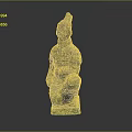 Ancient Chinese Kneeling Terracotta Sculpture With Green Hue And Intricate Armor Details