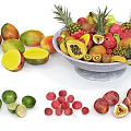 Fresh Assorted Fruits in Bowl with Mangoes Pineapples Limes and Berries