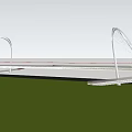 Sleek Modern Arch Bridge With White Structure Glass Deck Green Lawn And Pedestrians