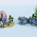 Courtyard Garden Design With Rock Formations Bamboo Plants Small Green Plants And Pebbles
