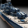 Blue Warship Featuring Deck Equipment And Turrets In 3D View 3d model