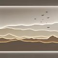 Modern Background Wall With Mountain Shaped Wavy Lines And Flying Birds Design 3d model
