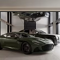 Spacious Modern Luxury Garage Interior With Green Sports Car Black SUV And Hanging Car