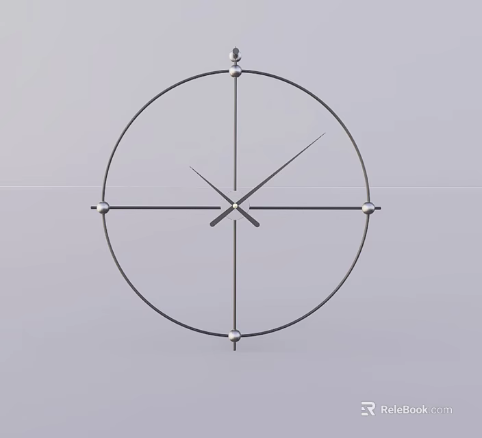 Modern Round Wall Clock With Minimalist Metal Frame And Black Hands 3d model 