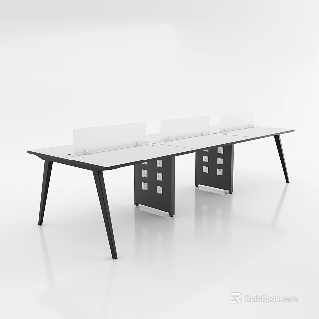 Modern Office Desk With White Top Black Legs Drawer Units And Dividers 3d model 