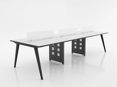 Modern Office Desk With White Top Black Legs Drawer Units And Dividers 3d model